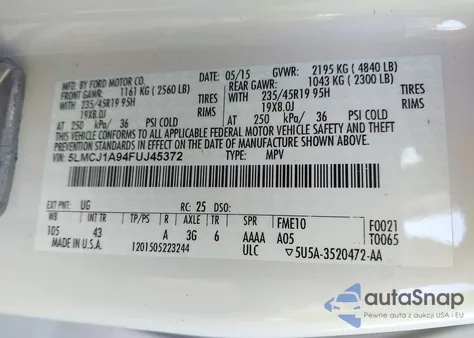 2015 Lincoln Mkc z USA, uszkodzony, nr VIN 5LMCJ1A94FUJ45372